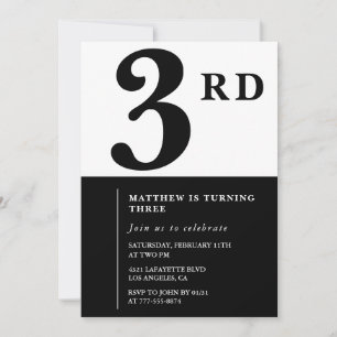 Invitation élégante de 3e anniversaire Black Chic