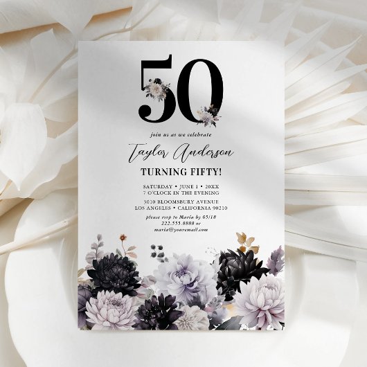 Invitation élégante de 50e anniversaire aux fleurs