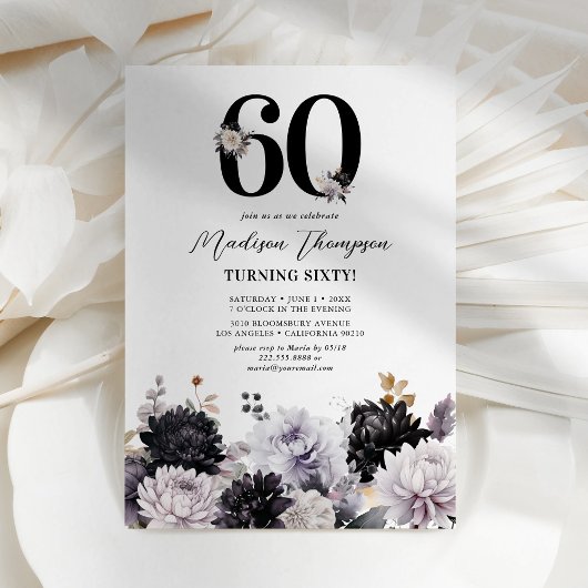 Invitation élégante de 60e anniversaire aux fleurs