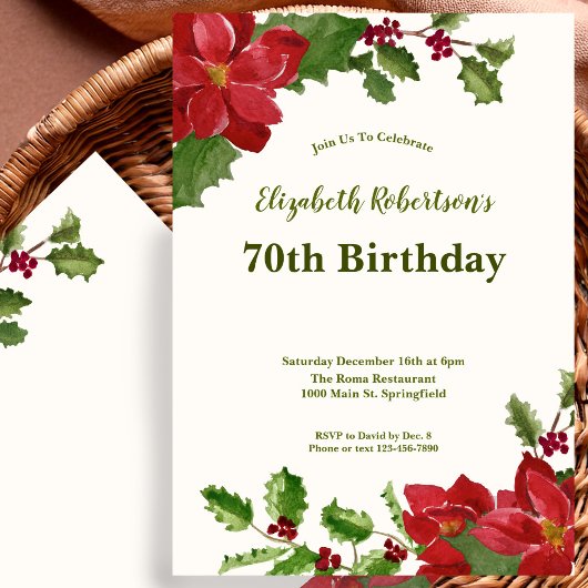 Invitation élégante de 70e anniversaire à la flore