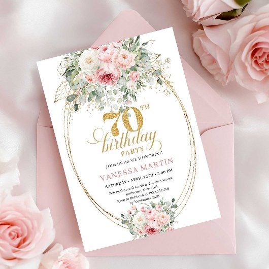 Invitation élégante de 70e anniversaire Boho rose