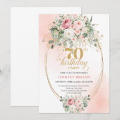 Invitation élégante de 70e anniversaire rose et or (Devant / Derrière)