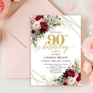 Invitation élégante de 90e anniversaire Merlot Ros