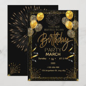 Invitation élégante de anniversaire noir et or  (Devant / Derrière)