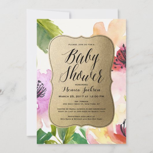 Invitation élégante de baby shower de l'or | de (Devant)