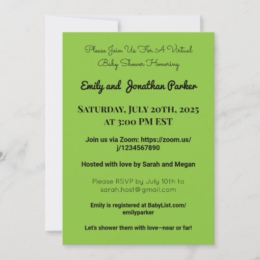 Invitation Élégante de Baby shower virtuel (Devant)