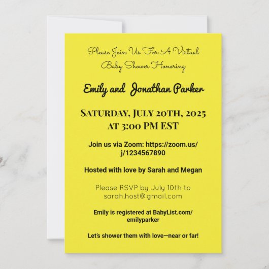 Invitation Élégante de Baby shower virtuel (Devant)
