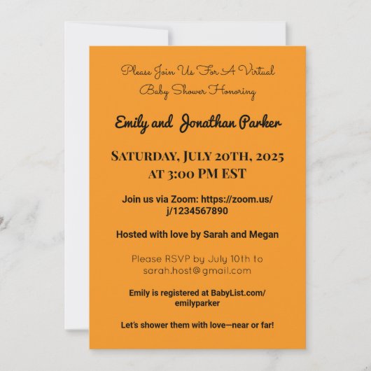 Invitation Élégante de Baby shower virtuel (Devant)