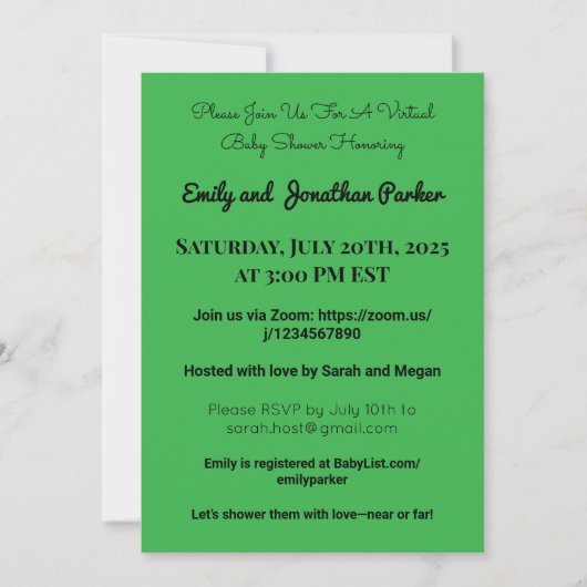 Invitation Élégante de Baby shower virtuel (Devant)