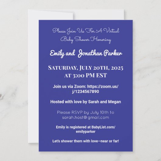 Invitation Élégante de Baby shower virtuel (Devant)