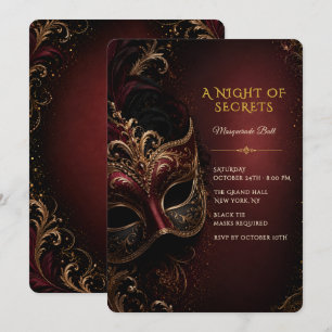Invitation élégante de bal masqué en Bourgogne dor