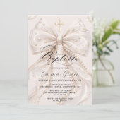 Invitation élégante de baptême au ruban perlé Coqu (Debout devant)