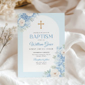 Invitation élégante de baptême bleu avec motif flo