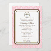 Invitation élégante de baptême de fille - rose (Devant / Derrière)