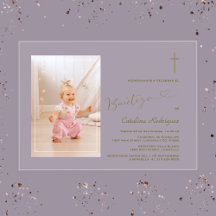 Invitation Élégante de Baptême Fille Photo Fille