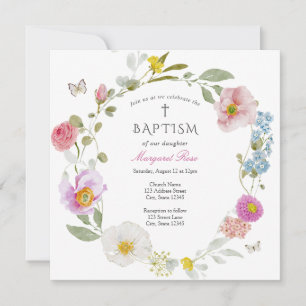 Invitation élégante de baptême papillon floral