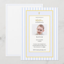 Invitation élégante de baptême photo bleu et or