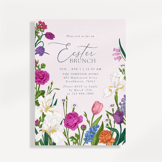 Invitation élégante de brunch de Pâques florale