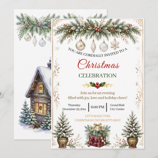 Invitation élégante de célébration de Noël à l'aqu (Devant / Derrière)