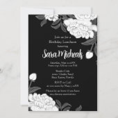 Invitation élégante de déjeuner à fleurs en noir e (Devant)
