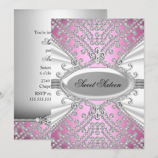 Invitation élégante de diamant rose pour une fête  (Devant / Derrière)