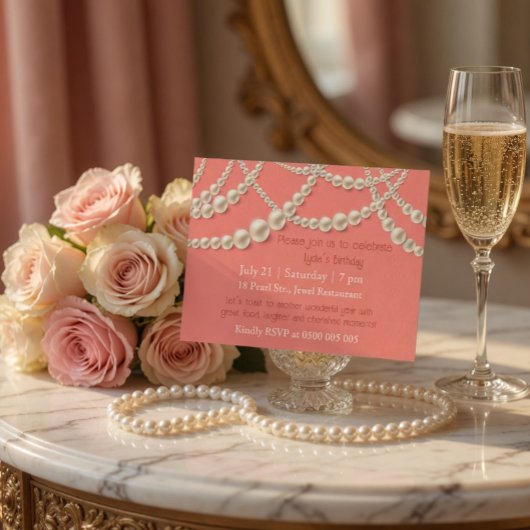 Invitation élégante de dîner d'anniversaire Perle