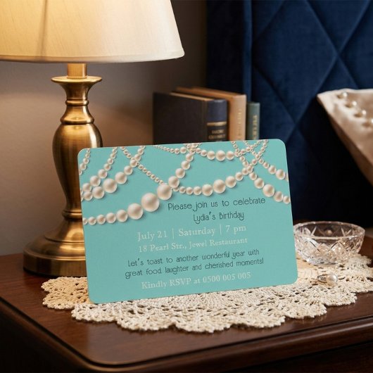 Invitation élégante de dîner d'anniversaire Perle