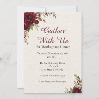 Invitation élégante de dîner de Thanksgiving à mot