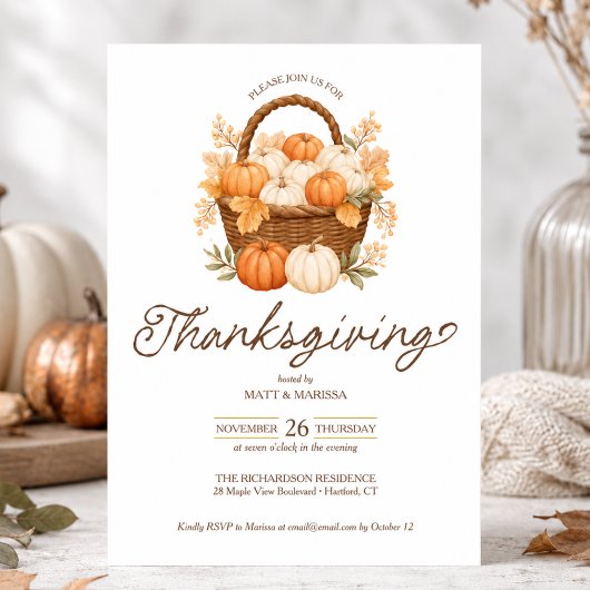 Invitation élégante de dîner de Thanksgiving avec