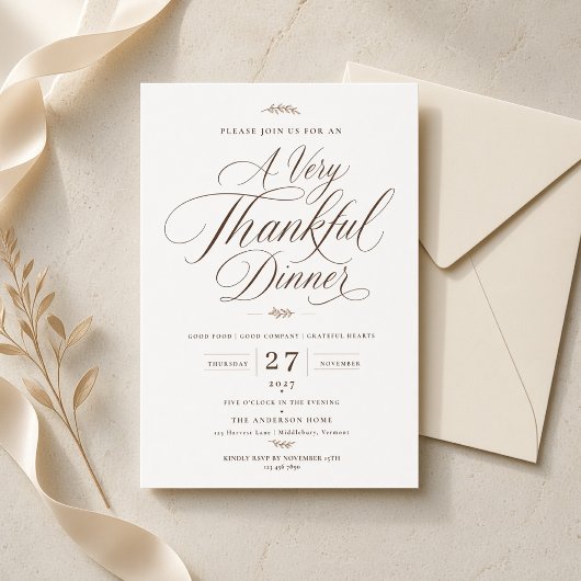Invitation élégante de dîner de Thanksgiving en éc