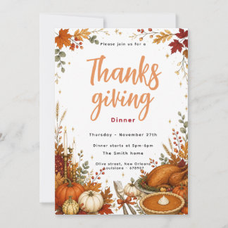 Invitation élégante de dîner de Thanksgiving rusti