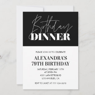 Invitation élégante de dîner noir et blanc 79e ann