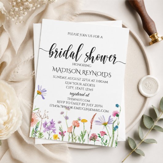 Invitation élégante de douche de mariée aux fleurs