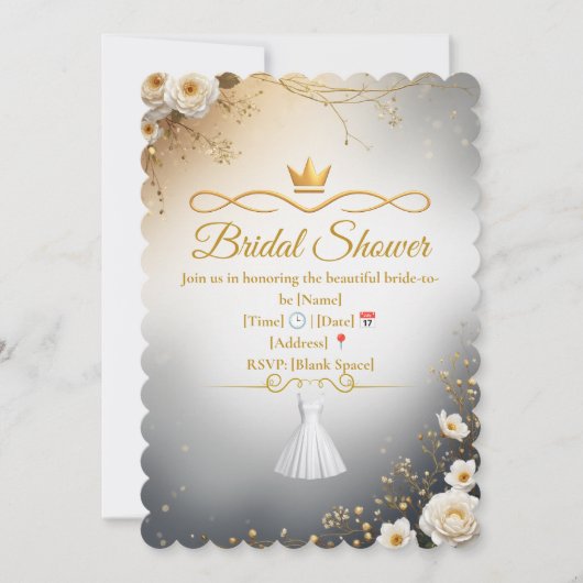 Invitation élégante de douche de mariée en or (Devant)