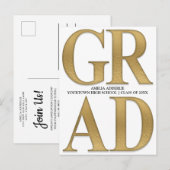 Invitation élégante de Faire-part Grad Gold blanc (Devant / Derrière)
