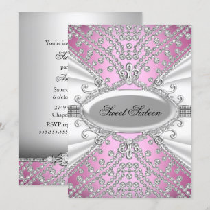 Invitation élégante de fête de 16 ans avec diamant