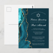 Invitation élégante de fête de Bat Mitzvah turquoi (Devant / Derrière)