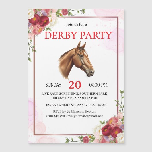 Invitation élégante de fête de Derby de cheval flo (Devant)