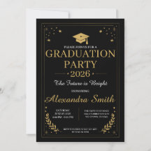Invitation élégante de fête de fin d'études en noi