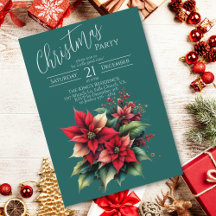 Invitation élégante de fête de Noël à fleurs rouge