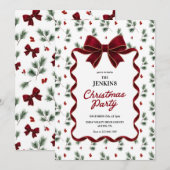 Invitation élégante de fête de Noël avec ruban rou (Devant / Derrière)