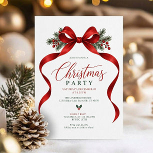 Invitation élégante de fête de Noël avec un nœud r