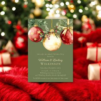 Invitation élégante de fête de Noël en rouge et or