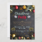 Invitation élégante de fête de Noël noir et or (Devant)