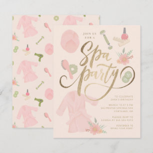 Invitation élégante de fête de spa avec faux or 