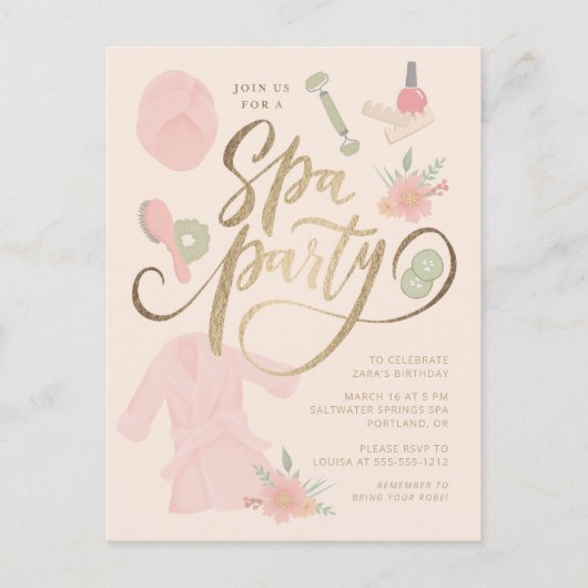 Invitation élégante de fête de spa avec faux or  (Devant)