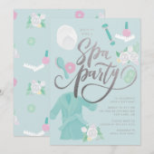 Invitation élégante de fête de spa bleu avec faux  (Devant / Derrière)