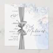 Invitation élégante de fête d'Eid à fleurs bleues (Devant / Derrière)