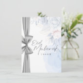 Invitation élégante de fête d'Eid à fleurs bleues (Debout devant)