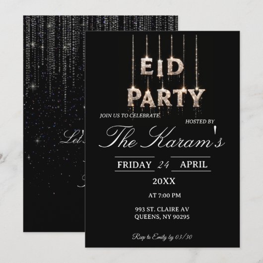 Invitation élégante de fête d'Eid noire moderne (Devant / Derrière)